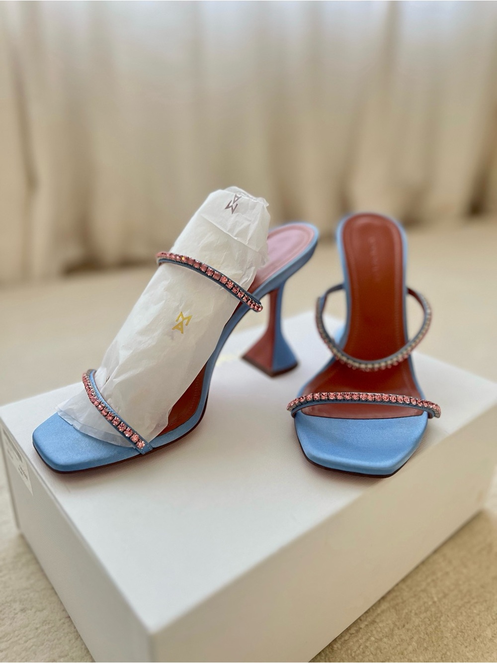 Authentic Amina Muaddi Gilda Satin Sandals